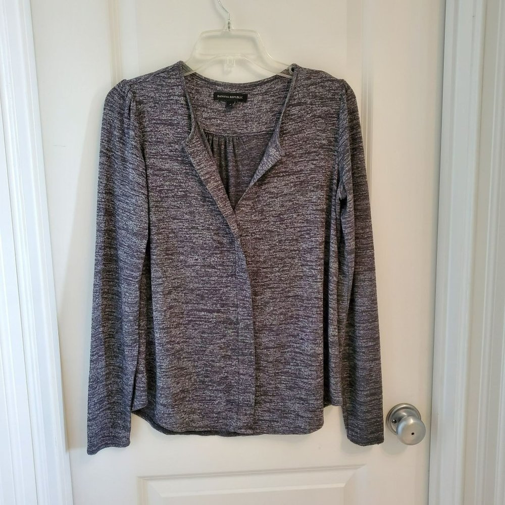 Banana Republic Grey Long Sleeve Top, size S, Luxespun Split Neck Light Weight